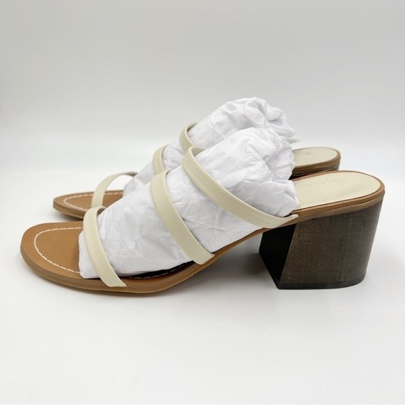 Splendid Womens Size 8.5 Eggshell White Cream Leather Block Heel Sandals Shoes - Picture 6 of 14